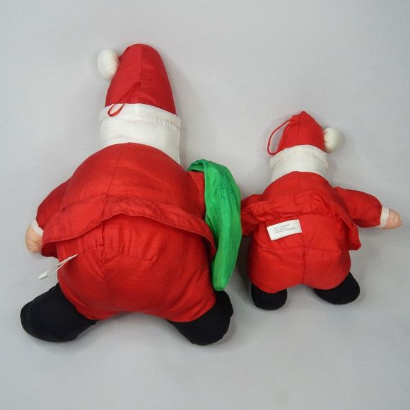 Vtg Set 2 Nylon Santa Claus Plush International Silver Co. Christmas 15" & 9" - Picture 2 of 16